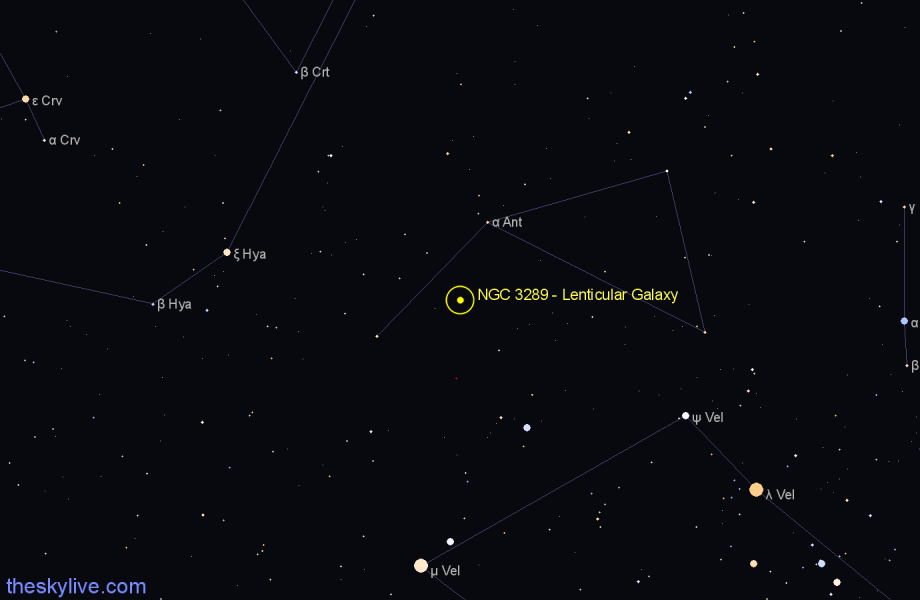 Finder chart NGC 3289 - Lenticular Galaxy in Antlia star