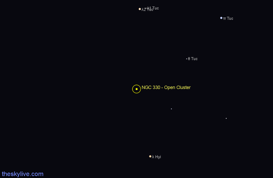 Finder chart NGC 330 - Open Cluster in Tucana star