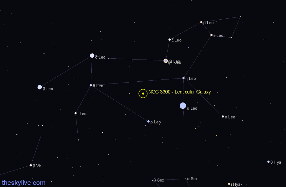 Finder chart NGC 3300 - Lenticular Galaxy in Leo star