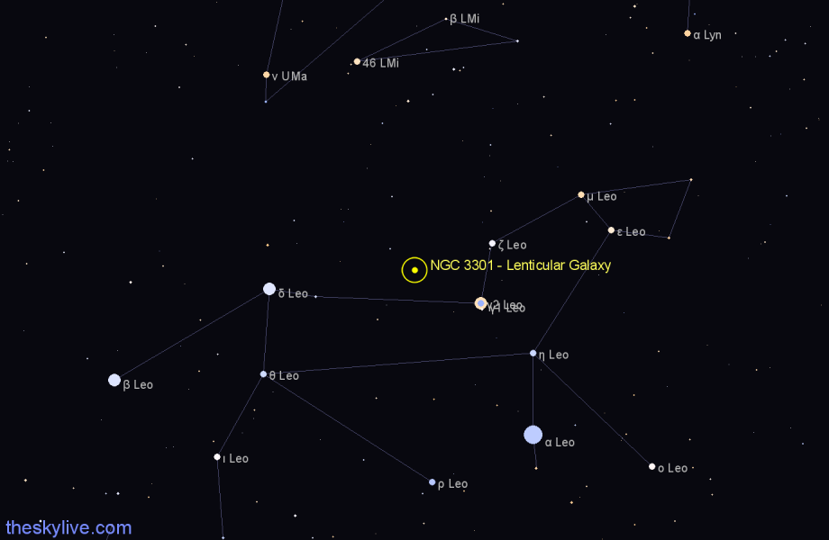 Finder chart NGC 3301 - Lenticular Galaxy in Leo star