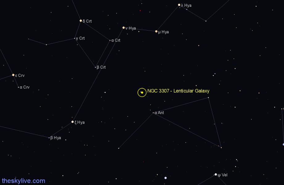 Finder chart NGC 3307 - Lenticular Galaxy in Hydra star