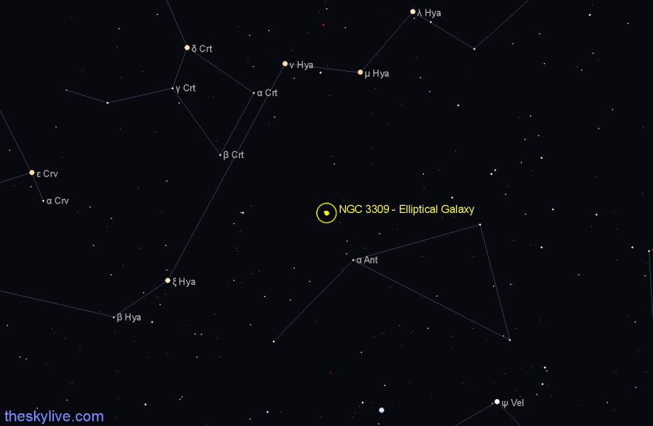 Finder chart NGC 3309 - Elliptical Galaxy in Hydra star
