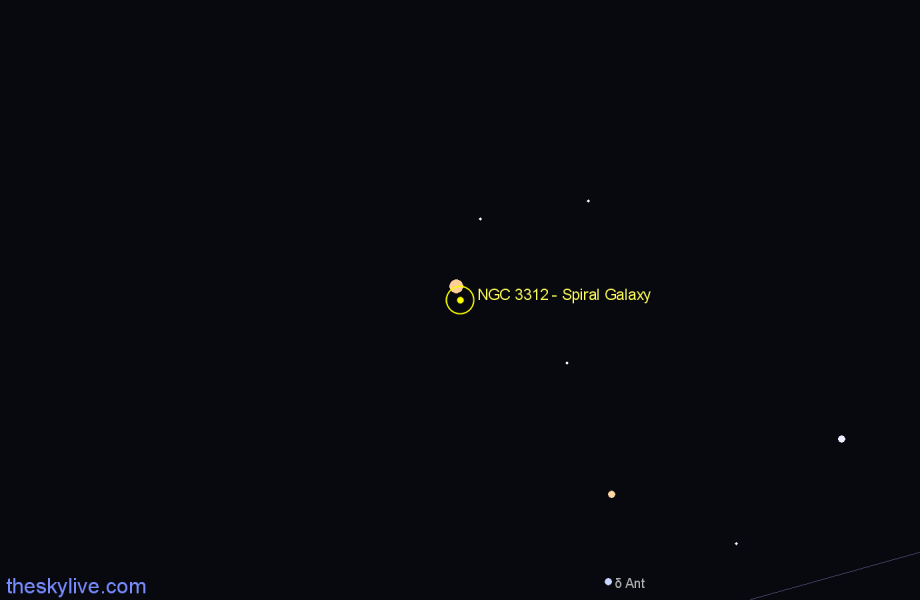 Finder chart NGC 3312 - Spiral Galaxy in Hydra star