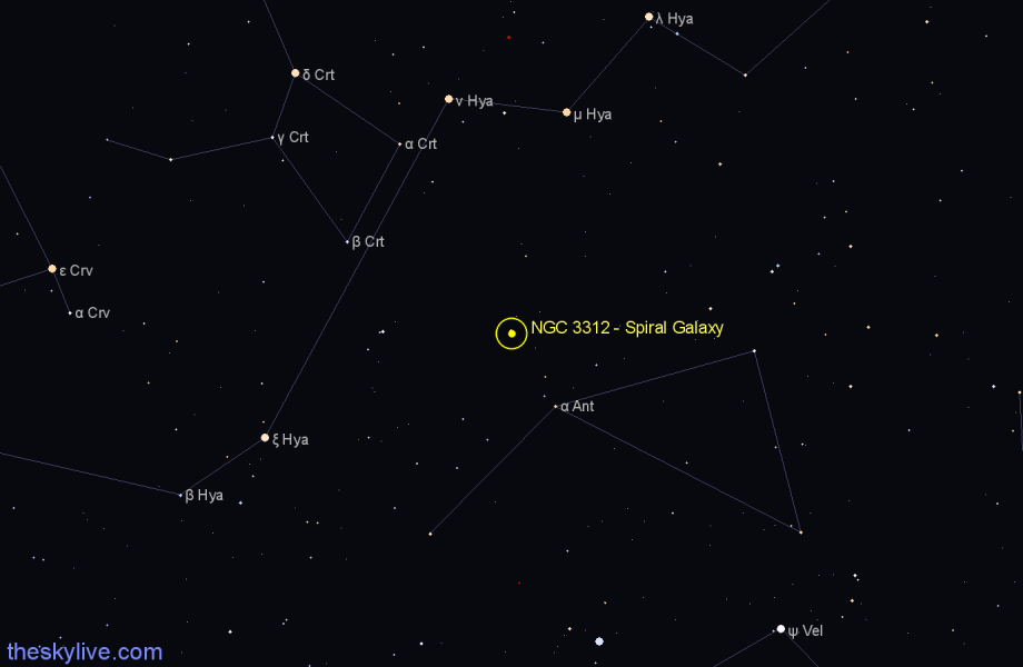 Finder chart NGC 3312 - Spiral Galaxy in Hydra star