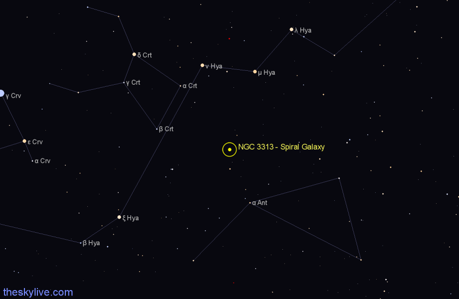 Finder chart NGC 3313 - Spiral Galaxy in Hydra star