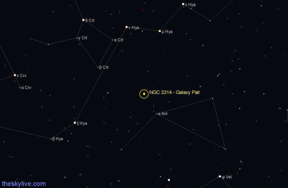 Finder chart NGC 3314 - Galaxy Pair in Hydra star