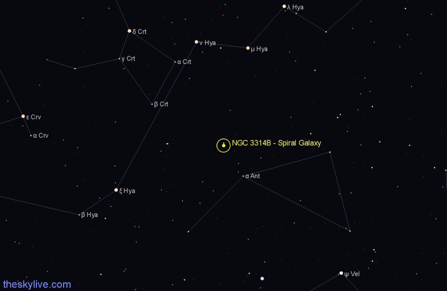 Finder chart NGC 3314B - Spiral Galaxy in Hydra star