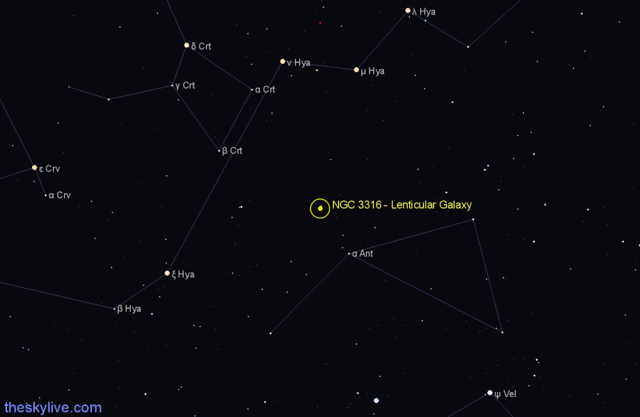 Finder chart NGC 3316 - Lenticular Galaxy in Hydra star