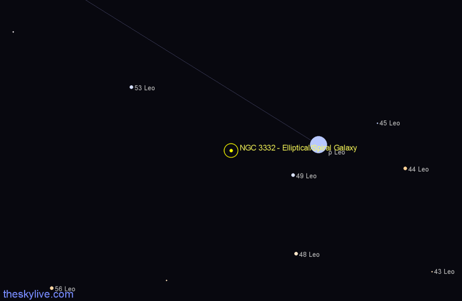 Finder chart NGC 3332 - Elliptical/Spiral Galaxy in Leo star