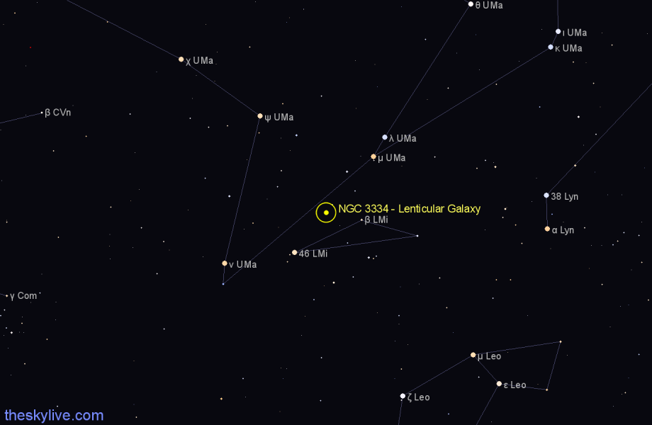 Finder chart NGC 3334 - Lenticular Galaxy in Leo Minor star