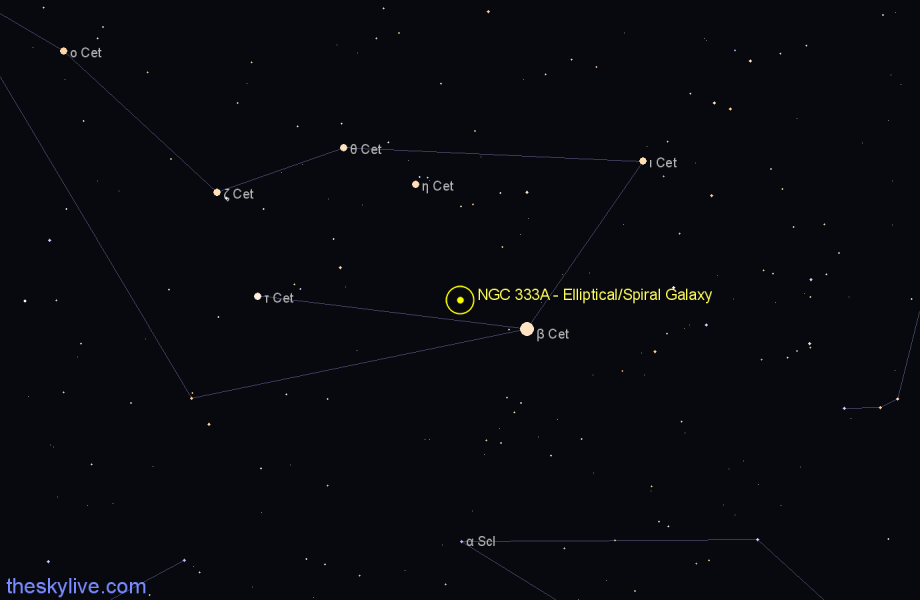 Finder chart NGC 333A - Elliptical/Spiral Galaxy in Cetus star
