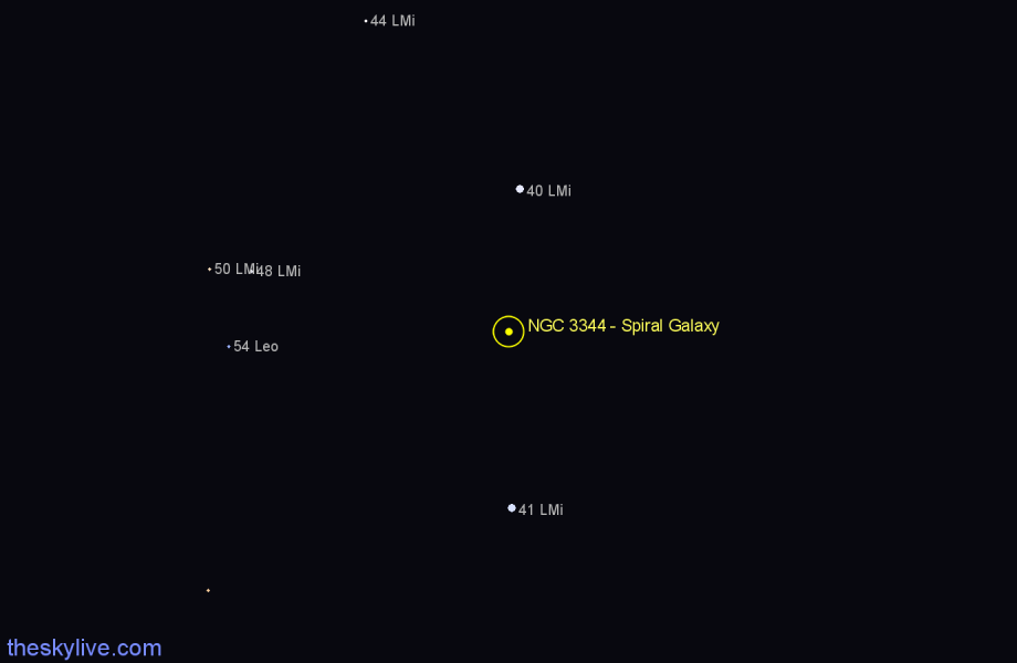 Finder chart NGC 3344 - Spiral Galaxy in Leo Minor star
