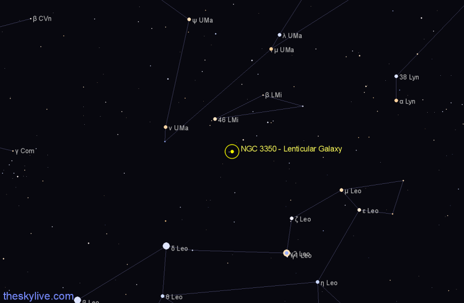 Finder chart NGC 3350 - Lenticular Galaxy in Leo Minor star