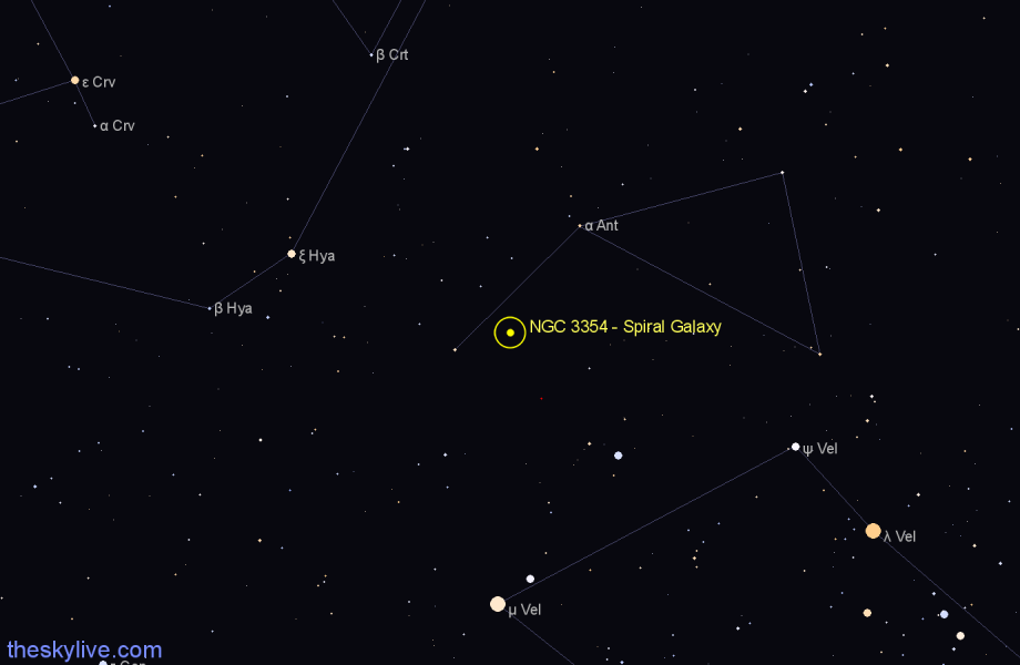 Finder chart NGC 3354 - Spiral Galaxy in Antlia star