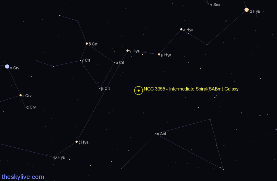 Finder chart NGC 3355 - Intermediate Spiral(SABm) Galaxy in Hydra star