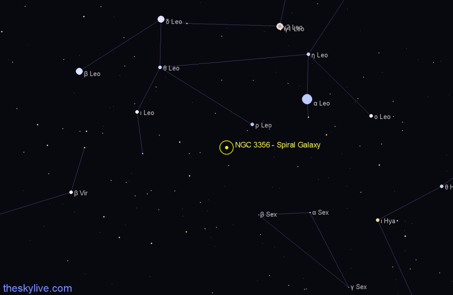 Finder chart NGC 3356 - Spiral Galaxy in Leo star