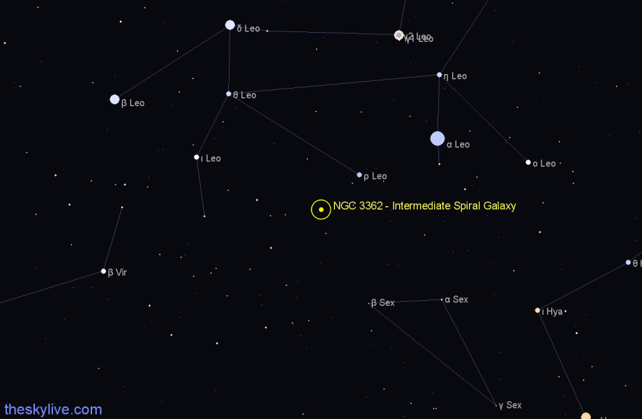 Finder chart NGC 3362 - Intermediate Spiral Galaxy in Leo star