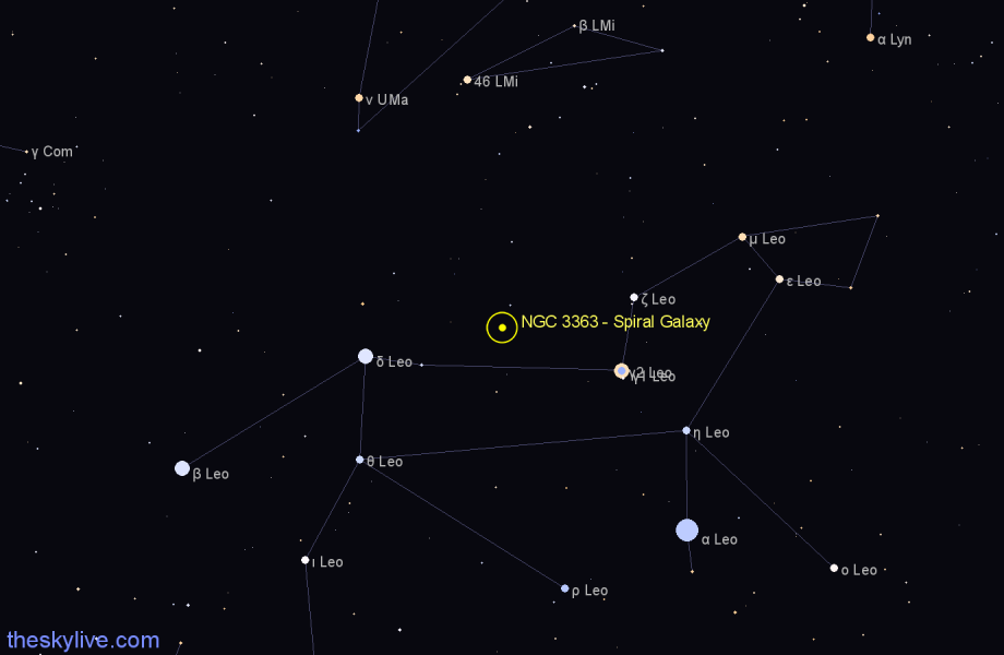 Finder chart NGC 3363 - Spiral Galaxy in Leo star
