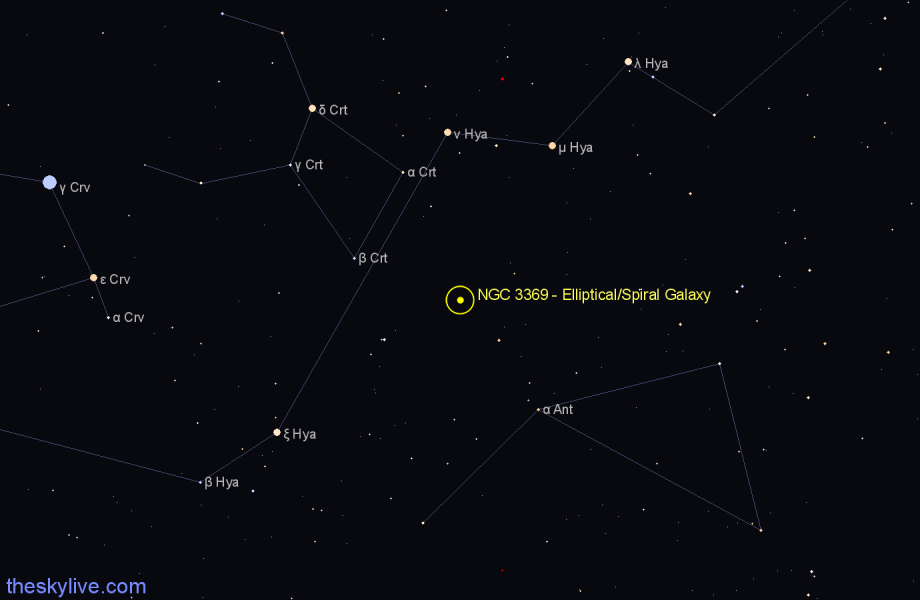 Finder chart NGC 3369 - Elliptical/Spiral Galaxy in Hydra star