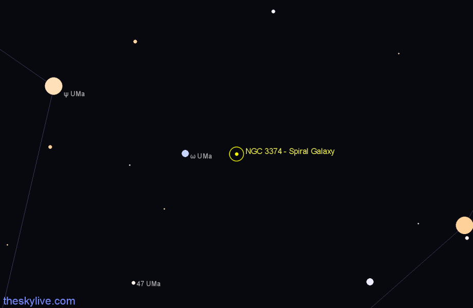 Finder chart NGC 3374 - Spiral Galaxy in Ursa Major star