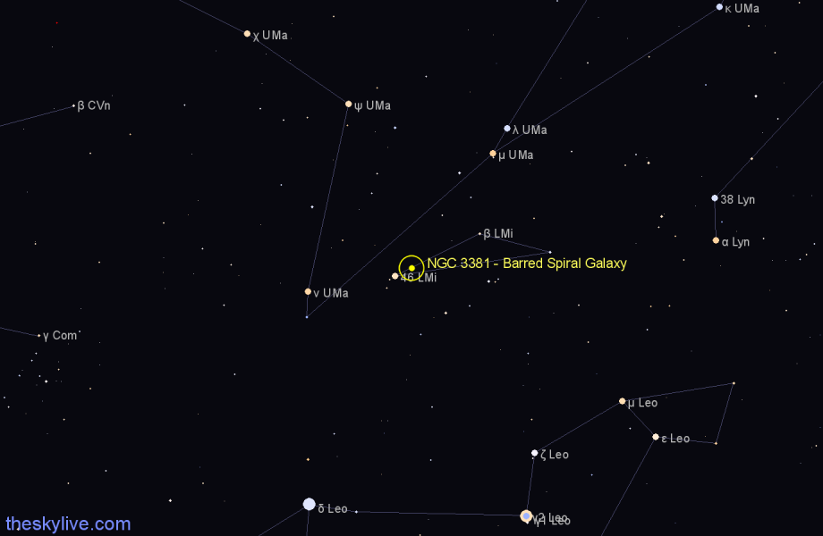 Finder chart NGC 3381 - Barred Spiral Galaxy in Leo Minor star
