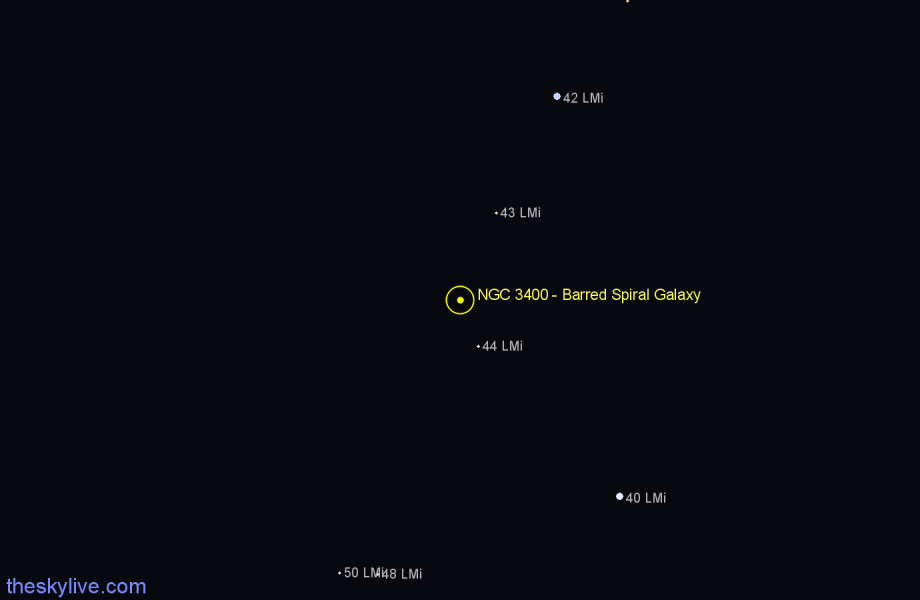 Finder chart NGC 3400 - Barred Spiral Galaxy in Leo Minor star