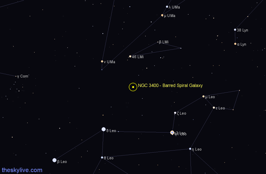 Finder chart NGC 3400 - Barred Spiral Galaxy in Leo Minor star