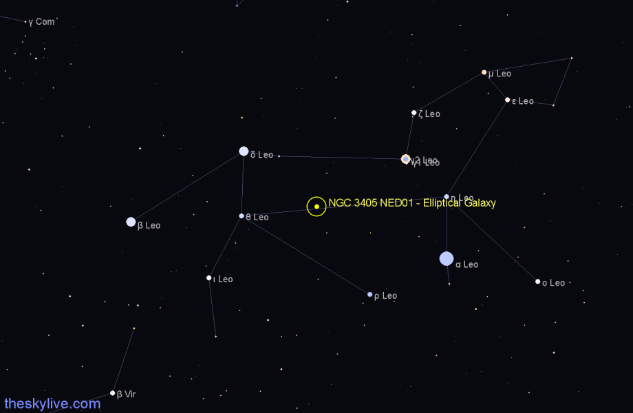 Finder chart NGC 3405 NED01 - Elliptical Galaxy in Leo star
