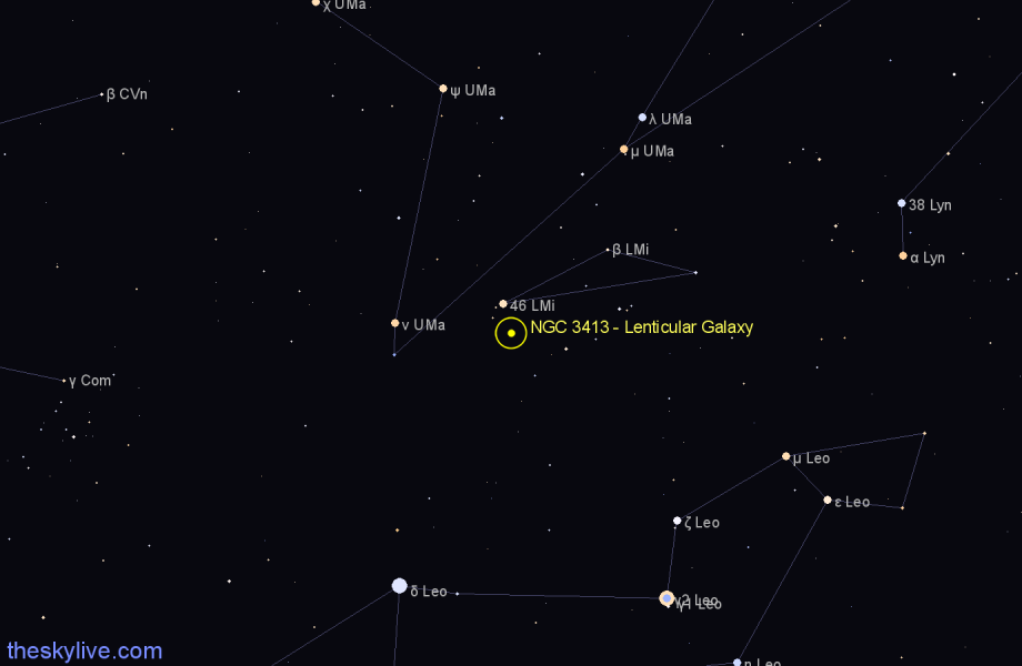 Finder chart NGC 3413 - Lenticular Galaxy in Leo Minor star
