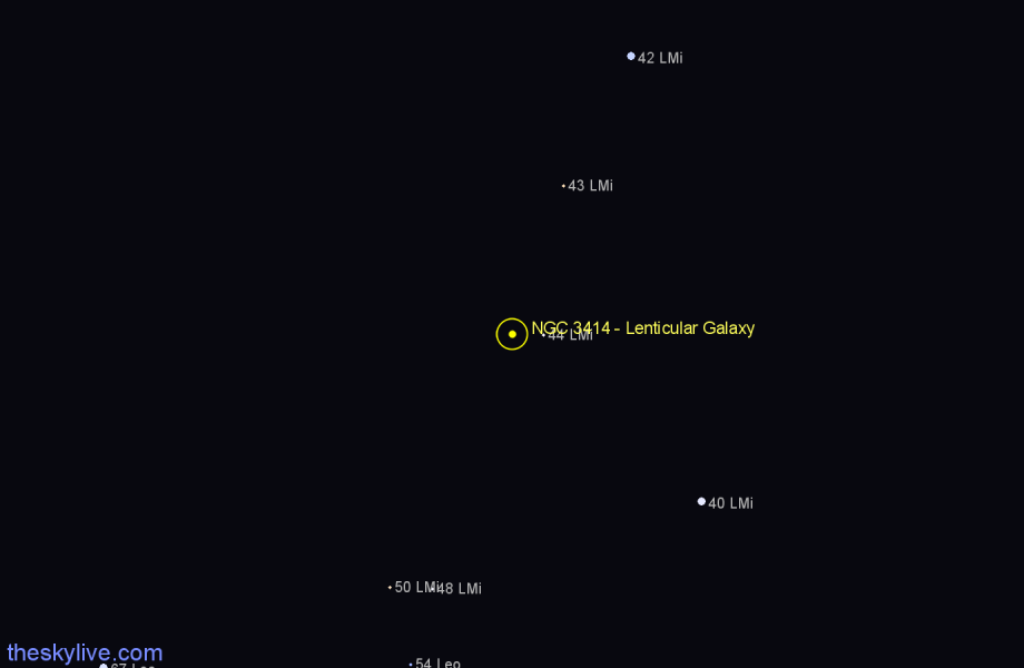 Finder chart NGC 3414 - Lenticular Galaxy in Leo Minor star