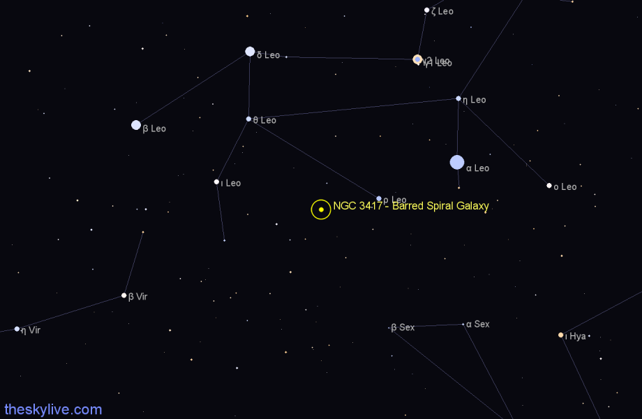 Finder chart NGC 3417 - Barred Spiral Galaxy in Leo star