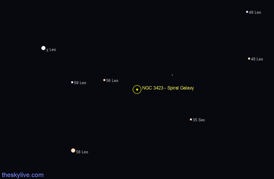 Finder chart NGC 3423 - Spiral Galaxy in Leo star