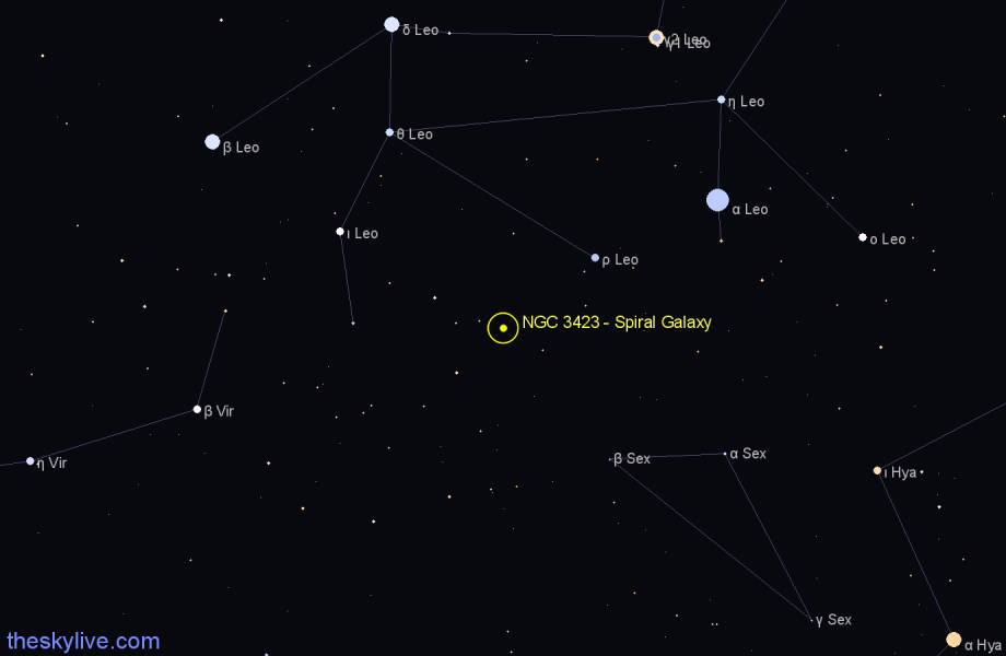 Finder chart NGC 3423 - Spiral Galaxy in Leo star