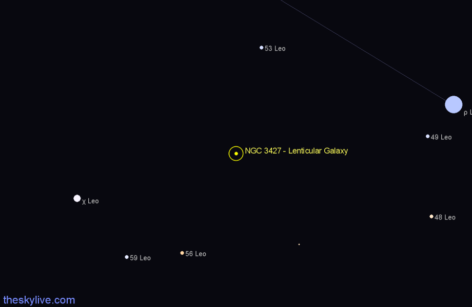 Finder chart NGC 3427 - Lenticular Galaxy in Leo star