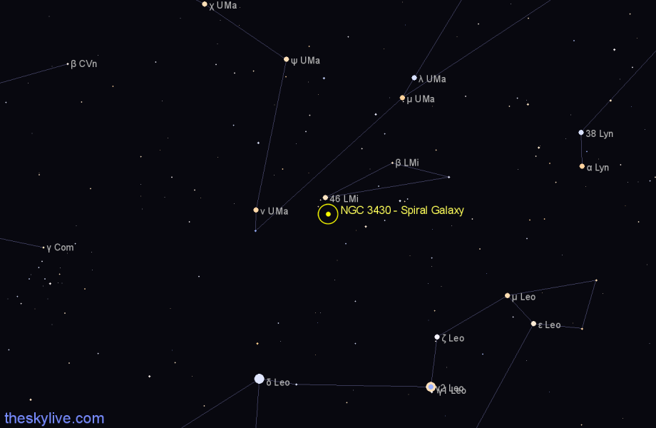 Finder chart NGC 3430 - Spiral Galaxy in Leo Minor star