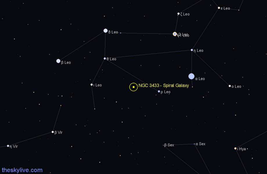 Finder chart NGC 3433 - Spiral Galaxy in Leo star