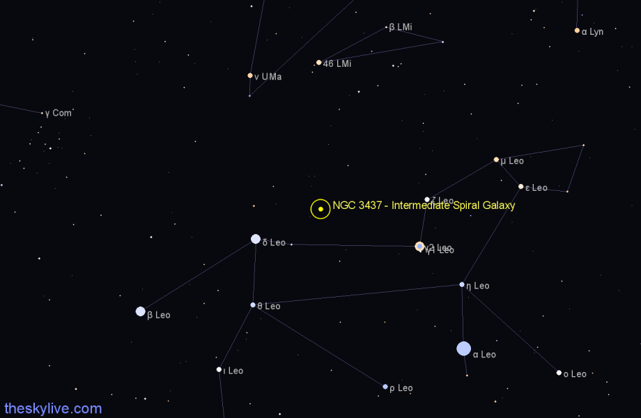 Finder chart NGC 3437 - Intermediate Spiral Galaxy in Leo star