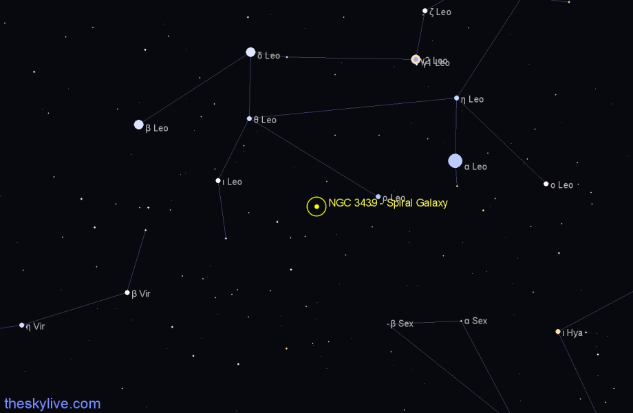 Finder chart NGC 3439 - Spiral Galaxy in Leo star
