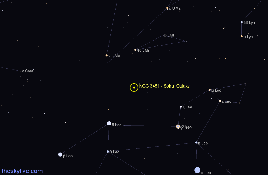 Finder chart NGC 3451 - Spiral Galaxy in Leo Minor star
