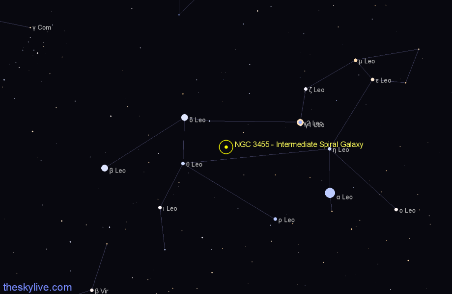 Finder chart NGC 3455 - Intermediate Spiral Galaxy in Leo star