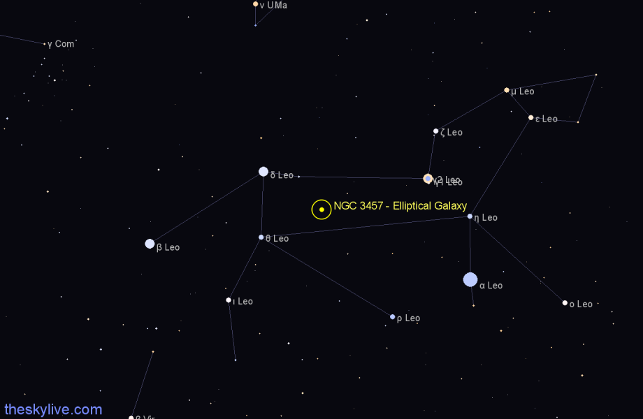 Finder chart NGC 3457 - Elliptical Galaxy in Leo star