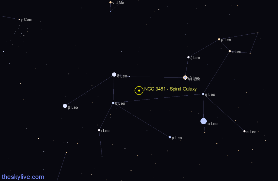 Finder chart NGC 3461 - Spiral Galaxy in Leo star