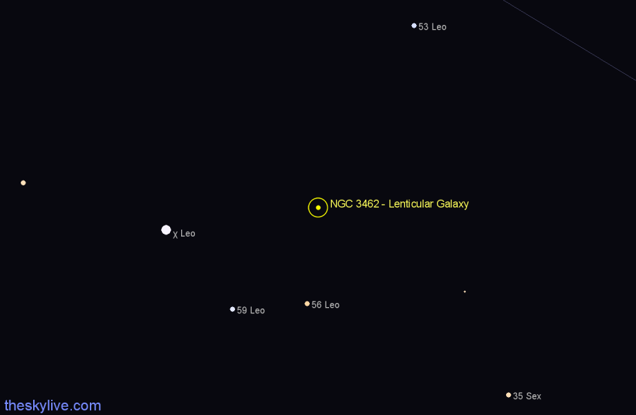 Finder chart NGC 3462 - Lenticular Galaxy in Leo star