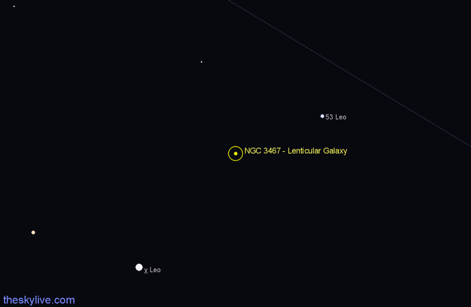 Finder chart NGC 3467 - Lenticular Galaxy in Leo star
