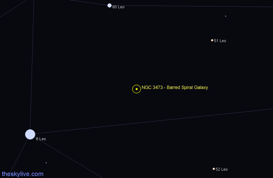 Finder chart NGC 3473 - Barred Spiral Galaxy in Leo star