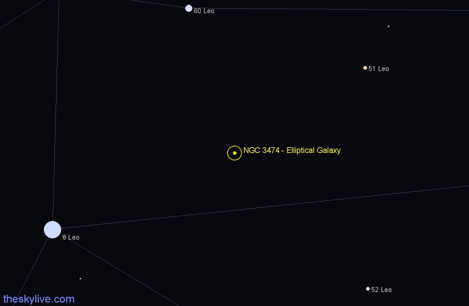 Finder chart NGC 3474 - Elliptical Galaxy in Leo star