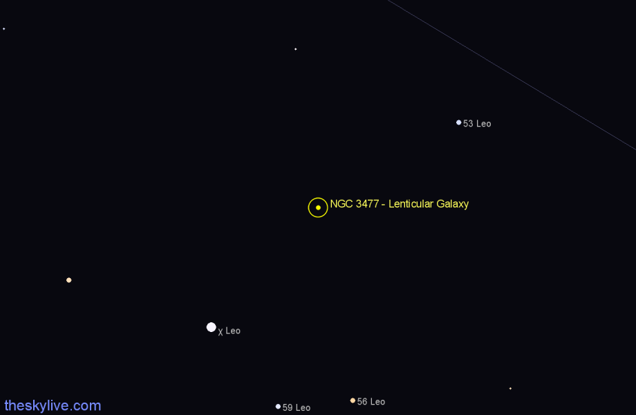 Finder chart NGC 3477 - Lenticular Galaxy in Leo star