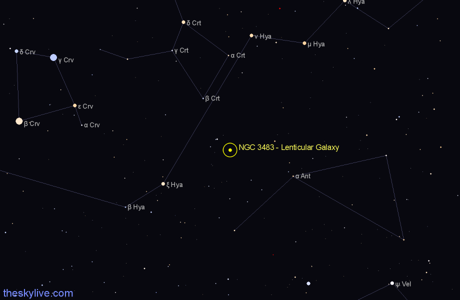 Finder chart NGC 3483 - Lenticular Galaxy in Hydra star