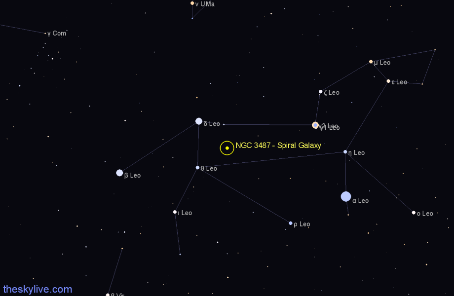 Finder chart NGC 3487 - Spiral Galaxy in Leo star