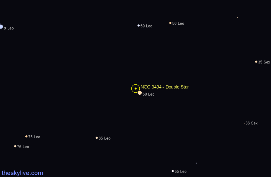 Finder chart NGC 3494 - Double Star in Leo star
